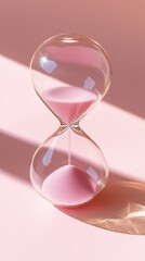 time management concept with hourglass casting long shadow, clean minimal scene on pastel backdrop