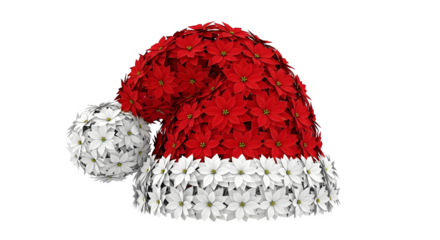 Santa hat made of poinsettia flowers for christmas isolated on transparent background
