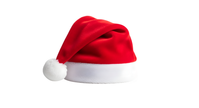 Red and white santa hat for christmas time isolated on transparent background