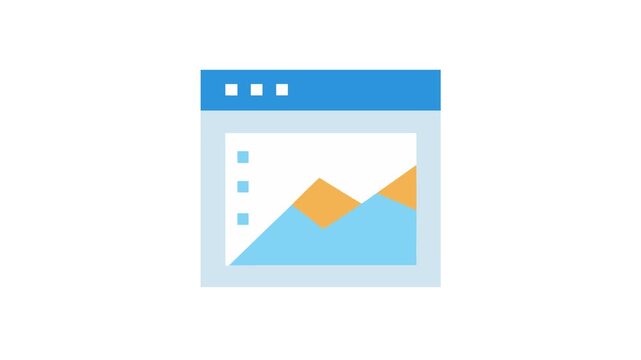 Flat design browser window showing an ascending line graph