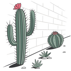small cacti with a white wall background
