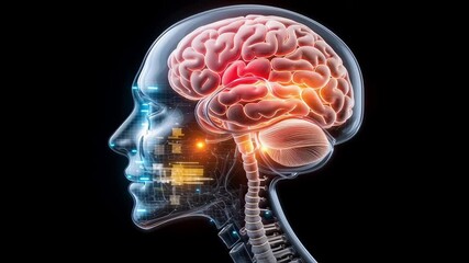 3d render of human brain with glowing neural pathways artificial intelligence concept digital anatomy visualization of mind and technology connection - Powered by Adobe