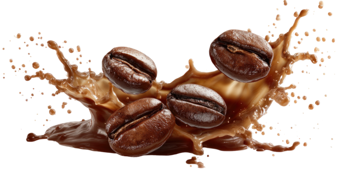 Coffee beans splash in liquid