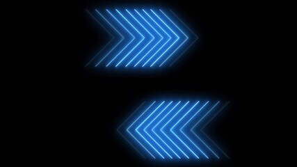 Two Sets of Neon Blue Chevron Arrows Pointing Towards Each Other on a animation, arrows pointing inward emphasize guidance, movement, and animated tech interface visuals on black background. - Powered by Adobe