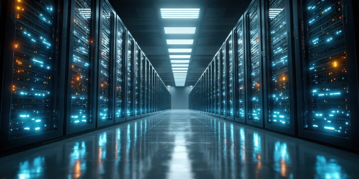 Server room with working equipment concept of big data processing center and data storage system