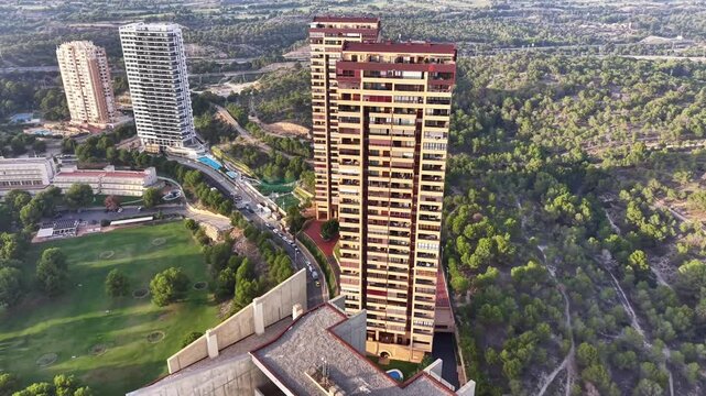 remotely operated drone film captures extensive scenic outlook featuring urban and rural elements