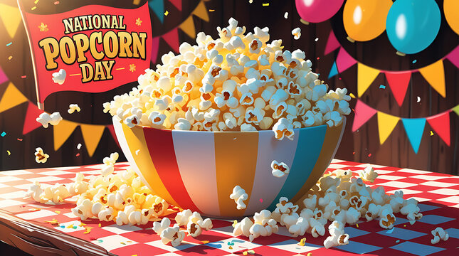 3d a bowl overflowing with popcorn for the national popcorn day celebration event scene 