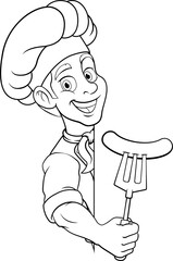 Chef Hotdog Sausage Cook Menu Sign Cartoon Mascot