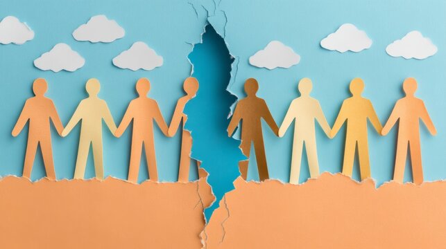 bullying, exclusion, rejection, discrimination, Alone in the Crowd - Torn Paper Silhouette Symbolizing Rejection, Misunderstanding, and Mental Stress.