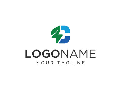 Letter C and storm logo design vector, green energy logo design template