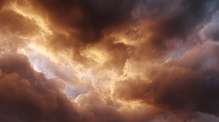 Obraz premium Dramatic stormy clouds illuminated by golden sunlight creating a majestic sky