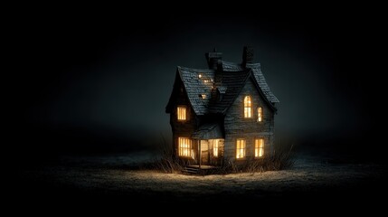 3d house in the dark, 3d illustration.
