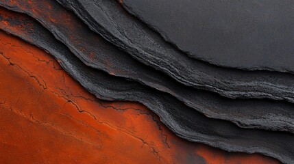 Abstract texture of layered dark and orange rough surface for a modern digital wallpaper or artistic background. Banner template of sand or texture  backdrop with copy space.