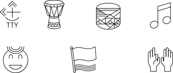 Line art representation of diverse cultural and musical symbols offering a glimpse into global traditions and creative expression promoting diversity and harmony