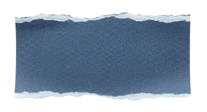 Blue Denim Fabric, Torn Edge Texture with White Fibers, cutout, PNG isolated on white or transparent background