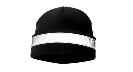 Black beanie hat with reflective stripe isolated on transparent background