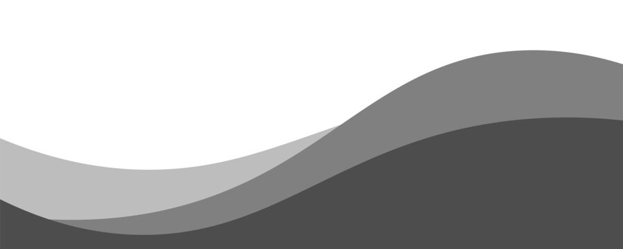 Minimalist black and gray wave vector design with smooth flowing curves at the bottom, transitioning into a clean white background. Ideal for banners, footers, or modern layouts.