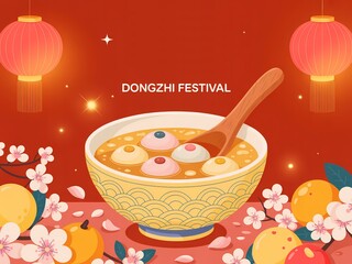 Delicious tangyuan soup served in a festive bowl during the dongzhi winter solstice festival celebration
