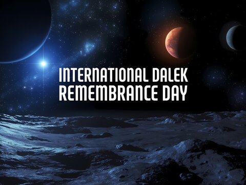International dalek remembrance day in a cosmic galaxy with planets and stars