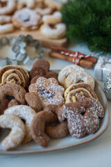 Christmas cookies baking on wooden background