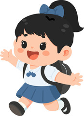 Illustration of Girl with Backpack Running