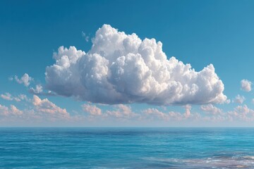White cumulus cloud formations above open ocean waters with a clear blue summer sky creating a peaceful scenic vista