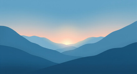 Serene Mountain Peaks Under a Soft Sunrise Sky, A Tranquil Landscape Scene