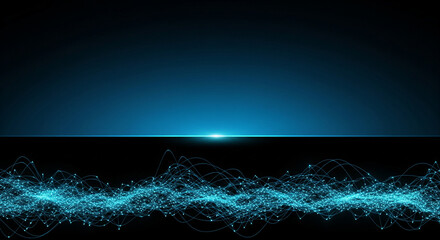 Abstract blue light wave flowing in the dark, representing digital data streams and technology