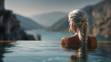 Fototapeta premium Woman relaxes in calm water