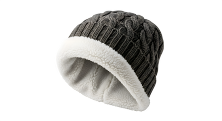 Gray knitted beanie for winter season isolated on transparent background