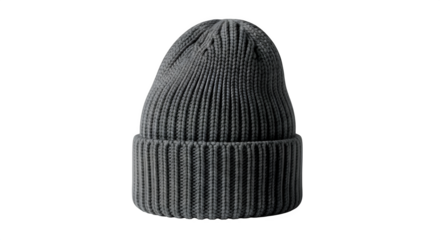 Gray knitted beanie for cold weather fashion isolated on transparent background