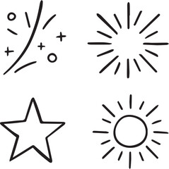 Sunshine Ray and Sparkle Line Icons