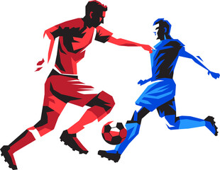 Soccer match vector, two team players in action, football competition dynamic illustration design