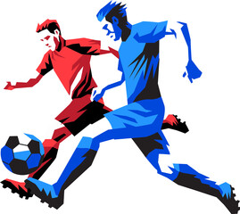 Soccer match vector, two team players in action, football competition dynamic illustration design