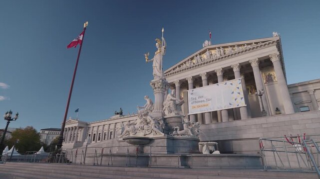Austrian Parliament Building and Athena Fountain in Vienna, Austria