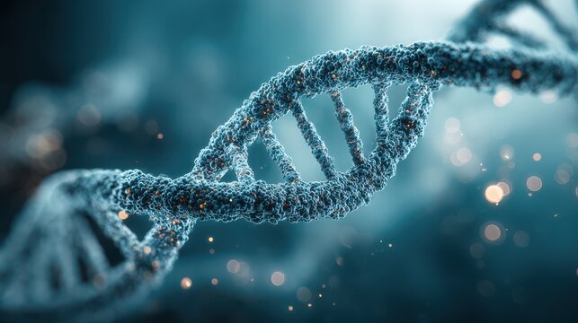 Detailed 3d rendering of a dna molecule, representing genetics, science, and medical research concept