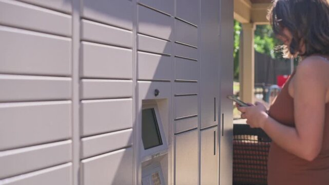 woman scans qr for collection, casual woman authenticates identity using qr code scan outdoors, young woman confidently completes quick digital verification at outdoor seating area of campus