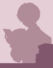読書をする少年　机　シルエット　