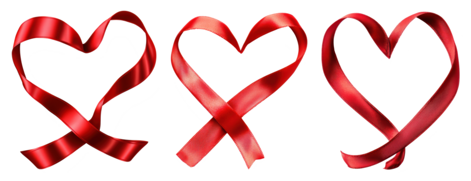 red ribbon into a romantic heart shape isolated on transparent background - Powered by Adobe