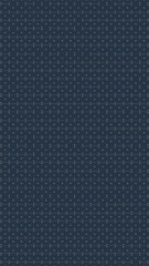 A dark blue fabric with a pattern of small dots and lines arranged in a repeating horizontal grid