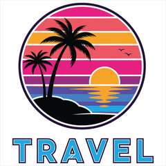 Naklejka premium Tropical Sunset Palm Trees and Ocean with 