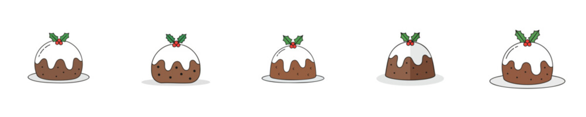 Sweet Christmas Pudding Flat Vector Illustration Holly Dessert Treat Icon