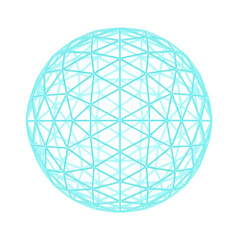 Abstract glowing blue geometric wireframe sphere on transparent background