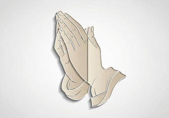 Praying Hands Illustration with Paper Cut Style and Shadow Effect.
