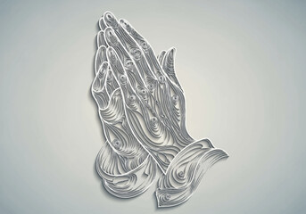 Stylized Praying Hands Illustration with Intricate Paper-Cut Design.