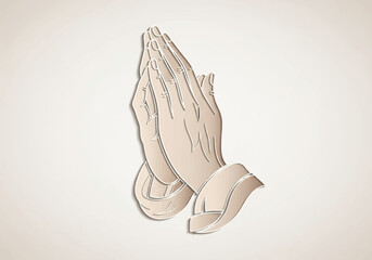 Stylized Illustration of Praying Hands with Soft Colors and Outlines.