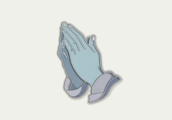 Stylized Praying Hands Illustration with Layered Effect and Soft Colors.