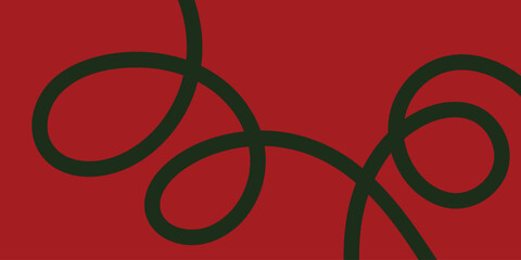 Minimalist Abstract Looping Dark Green Line Design on a Bold Deep Red Background for Modern Holiday or Retro Festive Wallpaper