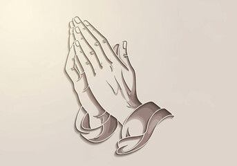 Stylized Praying Hands Illustration with Layered Paper Cut Effect.