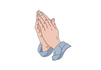 Cartoon Illustration of Praying Hands with Blue Sleeves.
